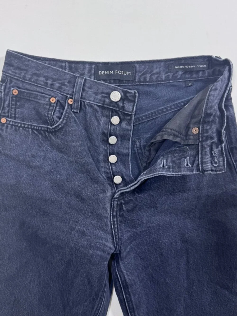 Denim Forum Joni High Rise Loose Jeans Black Button Fly 25 Denim Minimalist 27